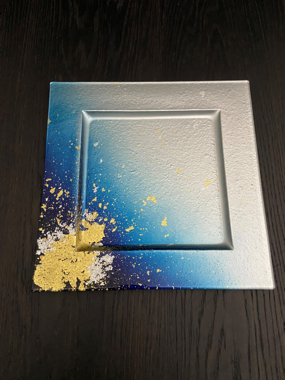 漆ガラス食器　角リムプレート31ｃｍ/グラデーション金箔【3色あり】 1枚目の画像