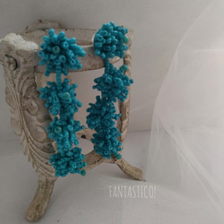 もりもりビーズ刺繍❤️エスニック珊瑚の大ぶりゆらゆらピアス❤️ハンド刺繍手刺繍 ターコイズブルー プレゼント ギフト 3枚目の画像