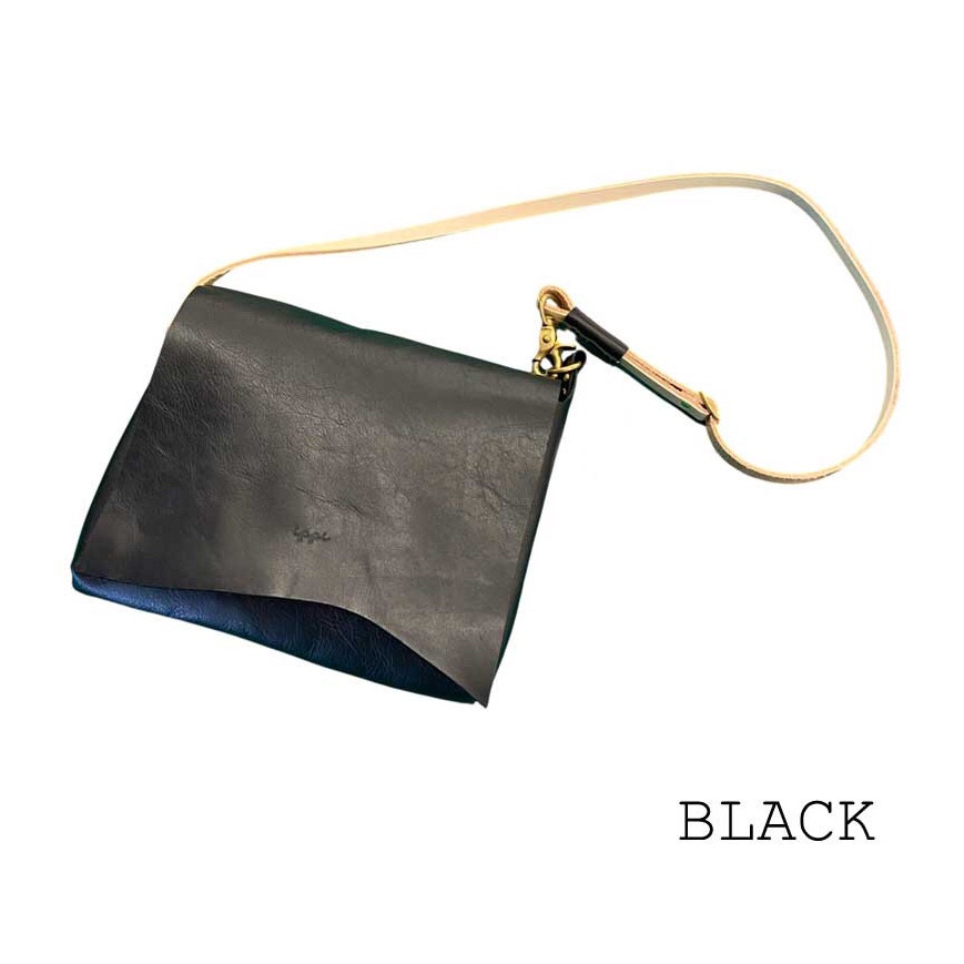 「ippi」『Explorer』ポシェット/BLACK、黒、斜めがけ、ショルダーバッグ、本革、ナチュラル