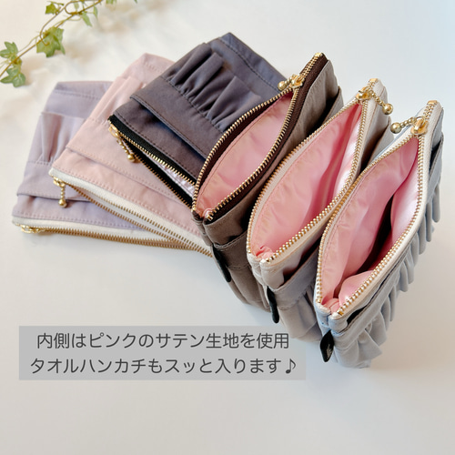 あずっきー⭐︎　2層ロング　フリーポケット　糸ベージュ　マチ小判カン　ホック 移動ポケット おしゃれフリルファスナーくすみカラーオックス② 入園