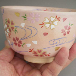 ◆商品番号 11780 抹茶碗　紅白桜流水　 亨 4枚目の画像