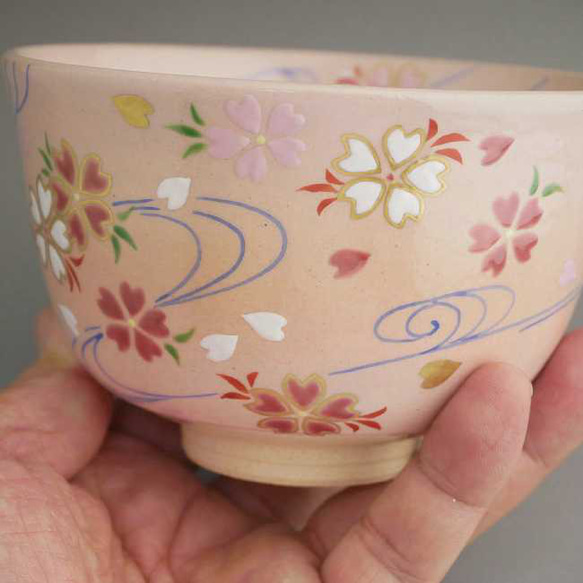 ◆商品番号 11780 抹茶碗　紅白桜流水　 亨 4枚目の画像
