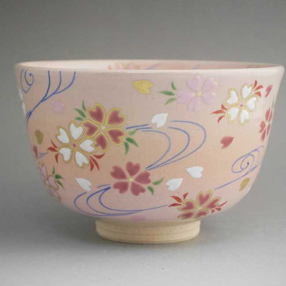 ◆商品番号 11780 抹茶碗　紅白桜流水　 亨 6枚目の画像