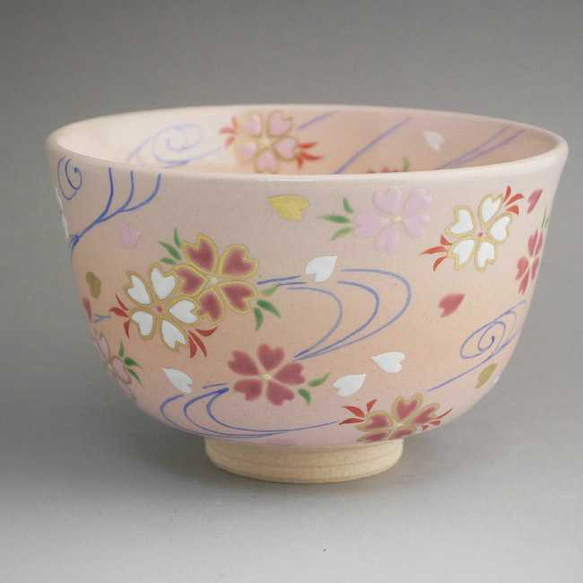 ◆商品番号 11780 抹茶碗　紅白桜流水　 亨 1枚目の画像