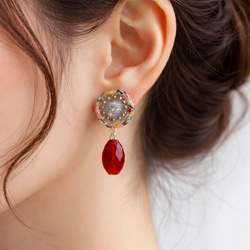 ボタニカル 2way ピアス イヤリング レトロ フラワー ウッドビーズ