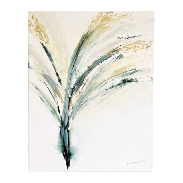 癒し絵画３点 BLOOM - アート 抽象画 現代アート 立体的 爽やか ゴールド 緑