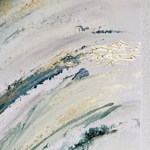 癒し絵画３点 BLOOM - アート 抽象画 現代アート 立体的 爽やか ゴールド 緑