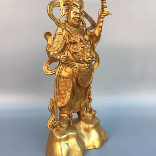 神像 銅製 留金 中国民間伝説 托塔天王 軍神 賞物 置物 希少珍品 神像 銅製 留金 中国民間伝説 托塔天王 軍神 賞物 置物 希少珍品
