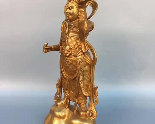 神像 銅製 留金 中国民間伝説 托塔天王 軍神 賞物 置物 希少珍品