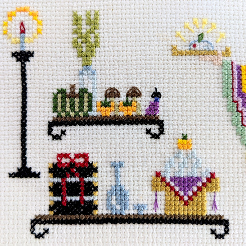 クロスステッチ図案【幼きかぐや姫のお月見】/ カレンダーシリーズ9月