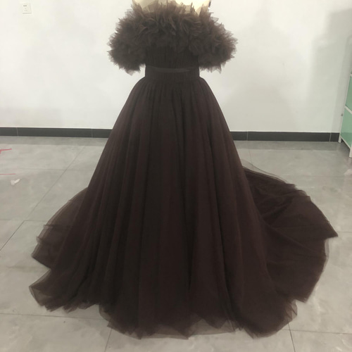 カラードレス 可愛い 茶 結婚式 前撮り ポンチョ ソフトチュール A  