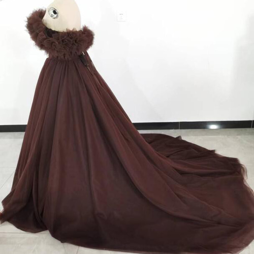 カラードレス 可愛い 茶 結婚式 前撮り ポンチョ ソフトチュール A  