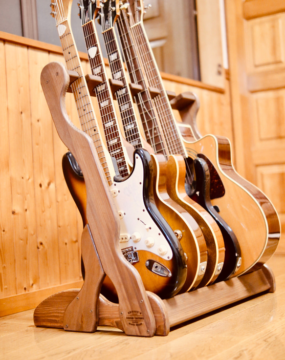 24時間以内に発送】手作り木工 木製ギタースタンド （古材）6本掛け  