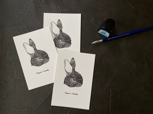 ウサギの活版印刷ポストカード　3枚組 8枚目の画像