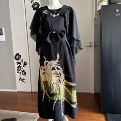 リメイク着物ロングワンピースボレロ付き正絹絞り刺繍フレンチ袖Ｌ……2Ｌ リメイク着物ロングワンピースボレロ付き正絹絞り刺繍フレンチ袖