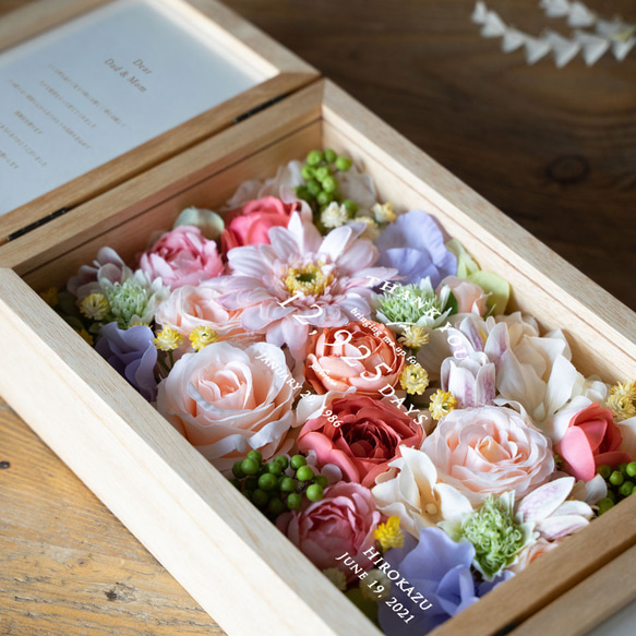 【子育て感謝状】 パステルガーベラの両開きフォトボックス【両親贈呈品】 Dear Mom