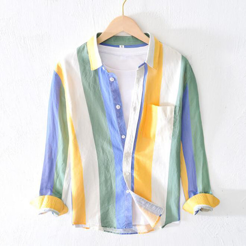 春夏新品 メンズ リネンシャツ 長袖シャツ ストライプ柄 麻 春夏新品 メンズ リネンシャツ 長袖シャツ ストライプ柄 麻
