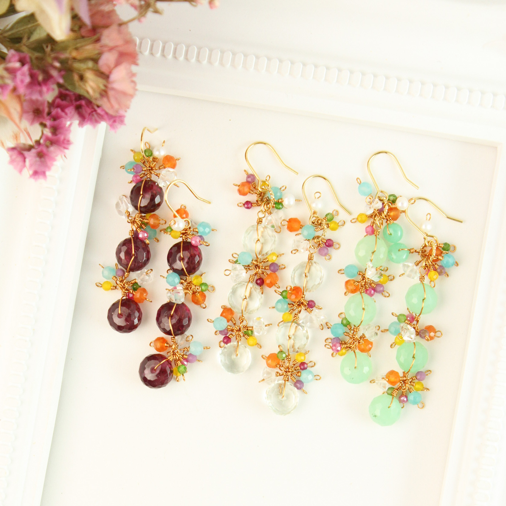 【超大粒／高品質】プラシオライト（グリーンアメジスト） 花冠 耳飾り