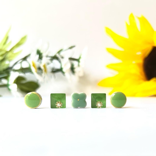 グリーン 緑 爽やか 透明感 大人 陶器 陶土 美濃焼 タイル ピアス