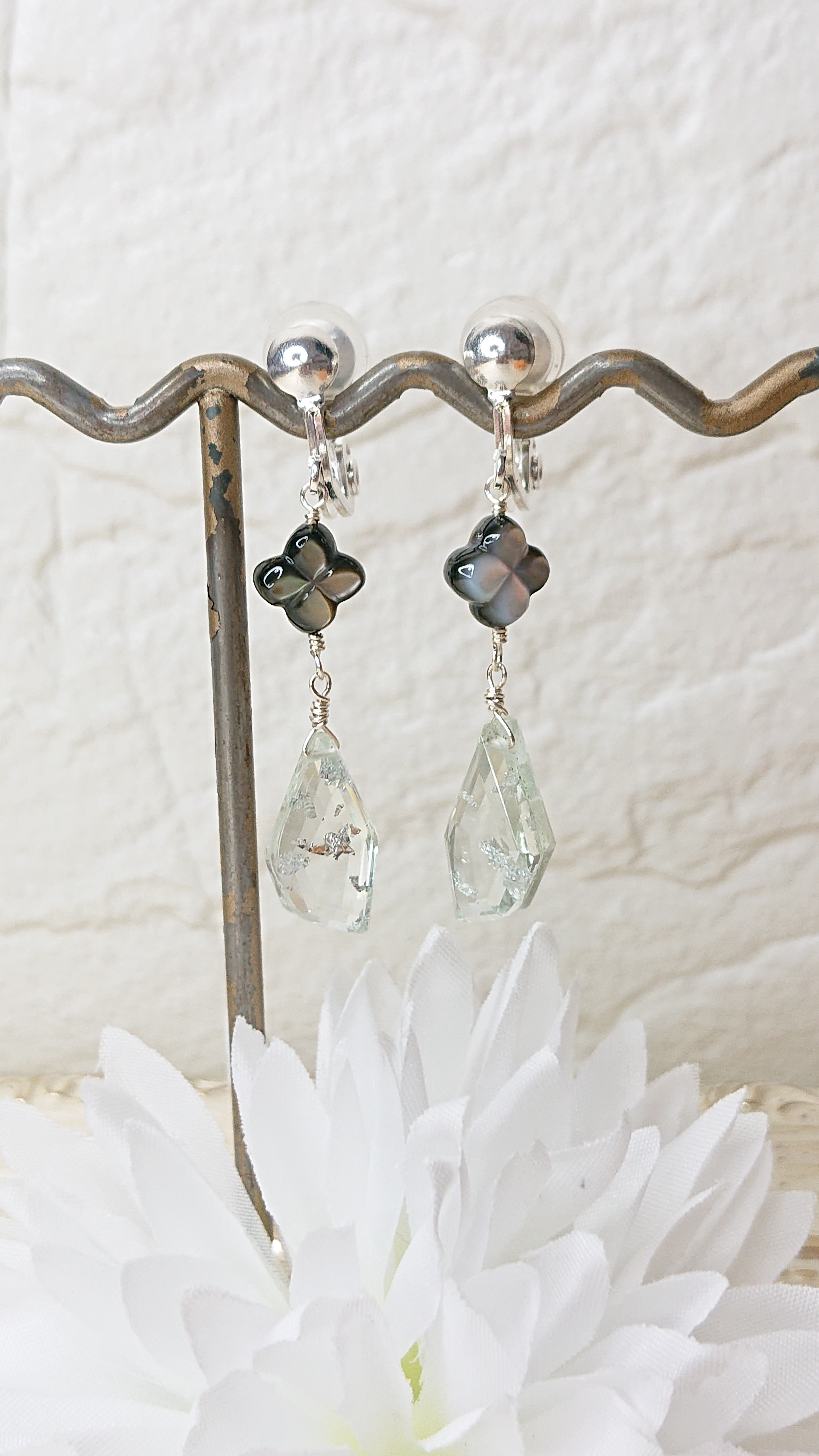 銀箔クォーツイヤリング(No.973E)