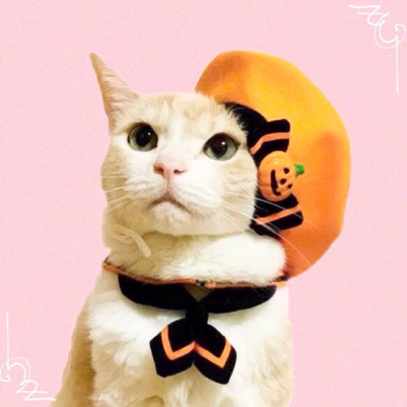 送料無料☆彡《受注製作》ハロウィンベレー帽〜猫の被り物 2枚目の画像