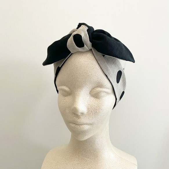 也可以用作圍巾的頭巾♡多種使用方式♪亞麻+棉圓點圖案頸套髮帶[包括2個冰袋] 第10張的照片