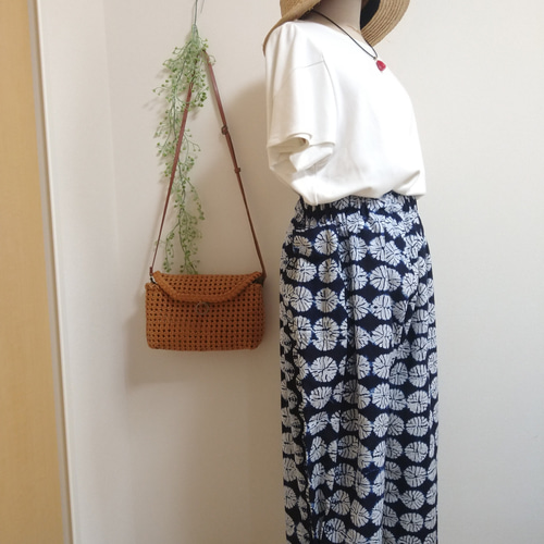 浴衣リメイク 藍染め サルエルパンツ ワイドパンツ 2ウェイ