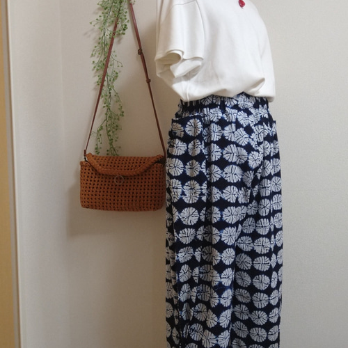 浴衣リメイク 藍染め サルエルパンツ ワイドパンツ 2ウェイ