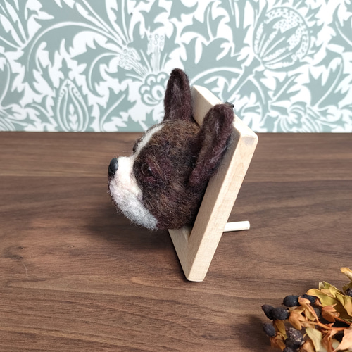 羊毛フェルト 小さなボストンテリアさんフレーム 羊毛フェルト 羊毛