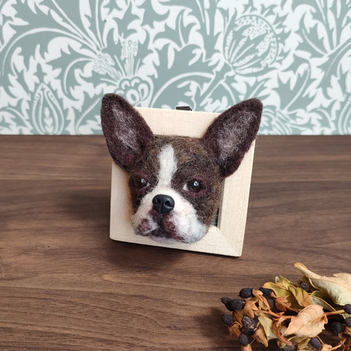 羊毛フェルト 小さなボストンテリアさんフレーム 羊毛フェルト 羊毛