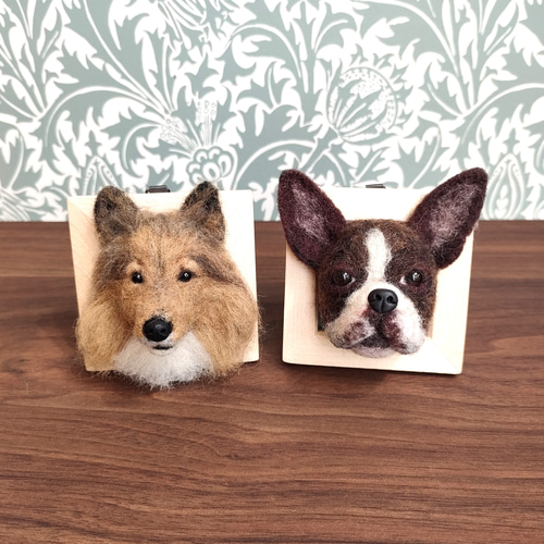 羊毛フェルト 小さなボストンテリアさんフレーム 羊毛フェルト 羊毛