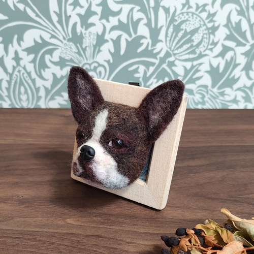 羊毛フェルト 小さなボストンテリアさんフレーム 羊毛フェルト 羊毛