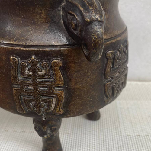 香炉 銅製 瑞獣耳 寿紋 熏香炉 仏具 茶道 賞物 置物 希少唐物