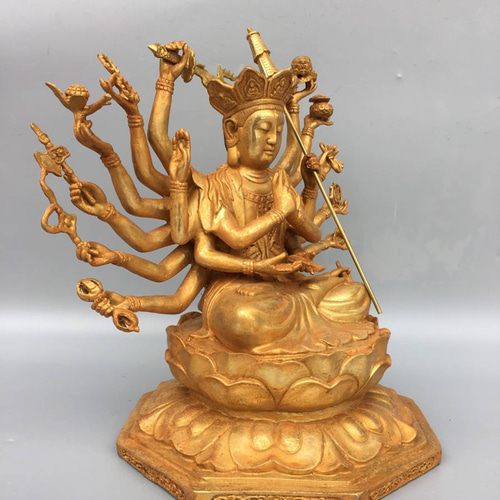 【美品】仏教美術　観音　仏像　銅製　置物　インテリア　工芸品　美術品　A1228 仏像 美術品 銅製 准提菩薩 天人丈夫観音 仏教 密宗 珍品希少 貴重 1s
