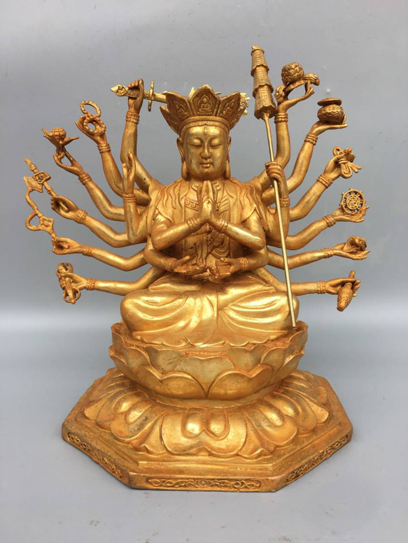 中古品☆仏頭 観音菩薩 観音像 観音様 頭部 青銅 金属製 仏教