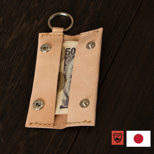 栃木レザー】手縫いキーホルダー財布 生成り エイジング その他ミニ