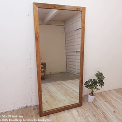 オールドチーク材のミラー 40cm 壁掛け鏡 チーク無垢材フレーム 古材