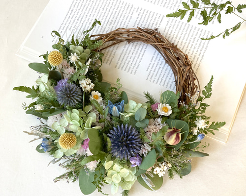 瑠璃玉アザミとアナベルのハーフリース リース hibi 通販 14368312