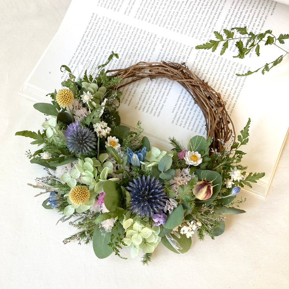 瑠璃玉アザミとアナベルのハーフリース リース hibi 通販 14368312