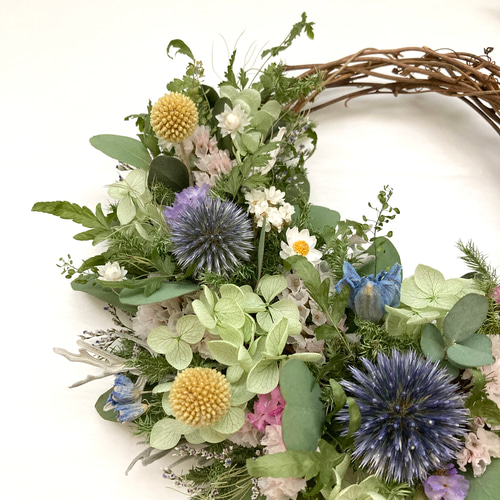 瑠璃玉アザミとアナベルのハーフリース リース hibi 通販 14368312