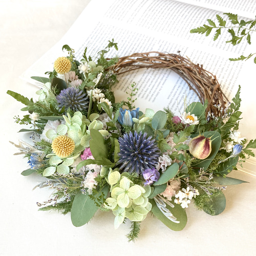 瑠璃玉アザミとアナベルのハーフリース リース hibi 通販 14368312