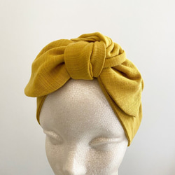 四季皆宜♡也可用作頭巾的圍巾♡[包括冰袋或保暖器]優質棉製成的涼爽圍巾，素色，芥末黃 第16張的照片