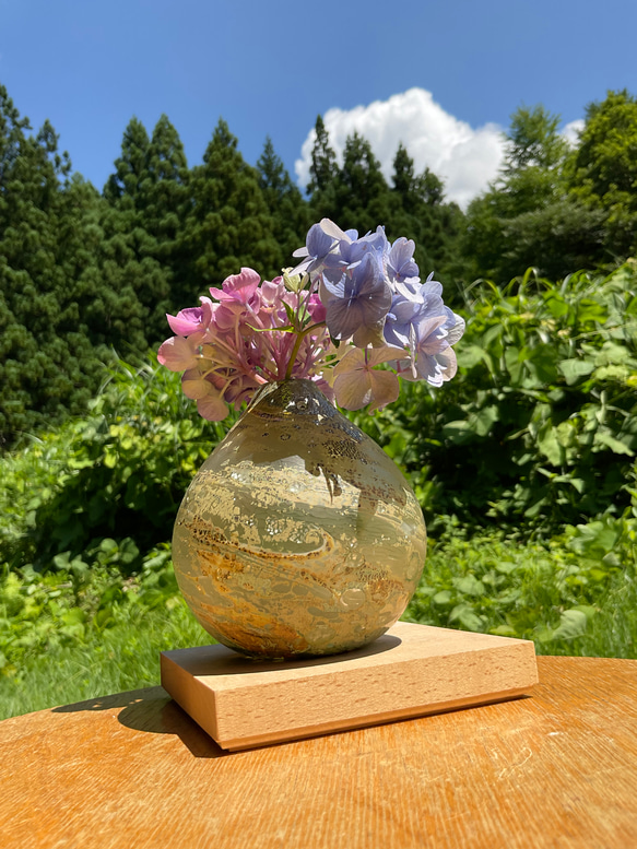 吹きガラス　黄流硝一輪挿し　花器　フラワーベース 3枚目の画像