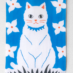 白猫の手ぬぐい（ブルー）　A-tenugui 2枚目の画像