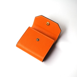 名入れ可　本革　二つ折り財布　カード財布　小銭入れ　名入れミニウォレット　軽量　キャッシュレス　orange 3枚目の画像