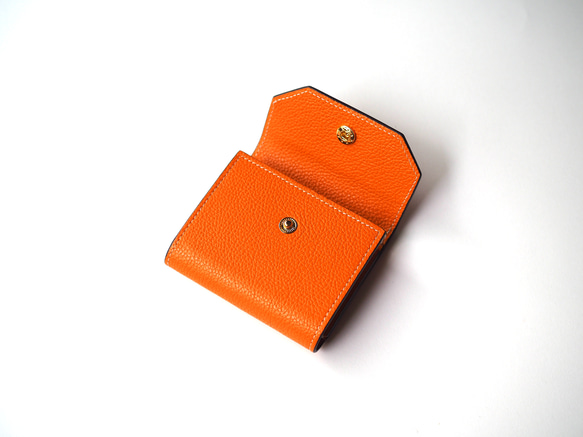 名入れ可　本革　二つ折り財布　カード財布　小銭入れ　名入れミニウォレット　軽量　キャッシュレス　orange 3枚目の画像