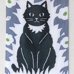 黒猫の手ぬぐい（グレー） A-tenugui 2枚目の画像