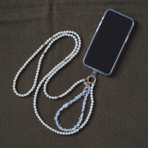 3way | 天然石水晶 x 珍珠智慧型手機肩帶 | 相容所有型號 | 1/2 排 | SS1 第14張的照片