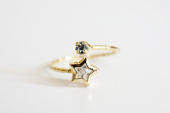 【フリーサイズリング】星に願いを˚✧₊⁎⁺˳✧༚16金コーティング指輪 2枚目の画像