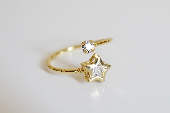 【フリーサイズリング】星に願いを˚✧₊⁎⁺˳✧༚16金コーティング指輪 4枚目の画像